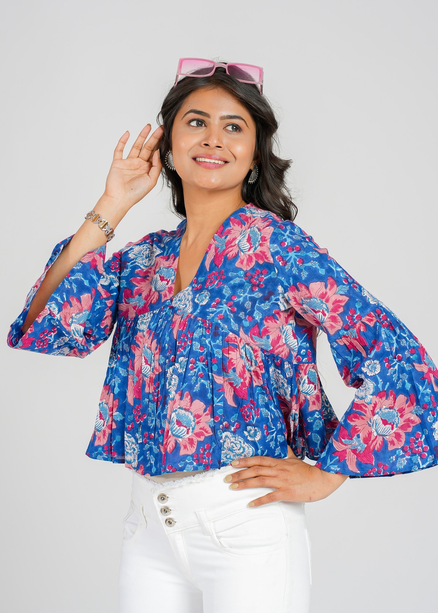 Indigo Block Printed Short Top