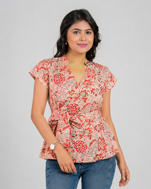 Coral Jaal Wrap Cotton Top