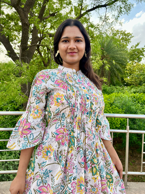 White Floral Printed Dress