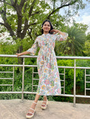 White Floral Printed Dress
