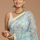 Enchanting Serenity: Sage Green Floral Print Kota Doria Saree