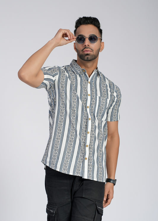 COTTON BLOCK PRINTED HALF SLEEVE SHIRT