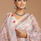 Whispering Romance: Dusty Pink Floral Print Kota Doria Saree