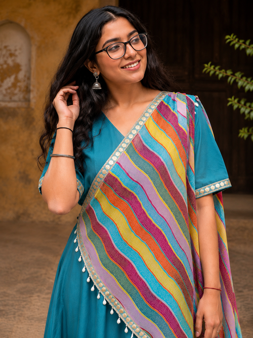 Mehfil Teal Gown with Dupatta