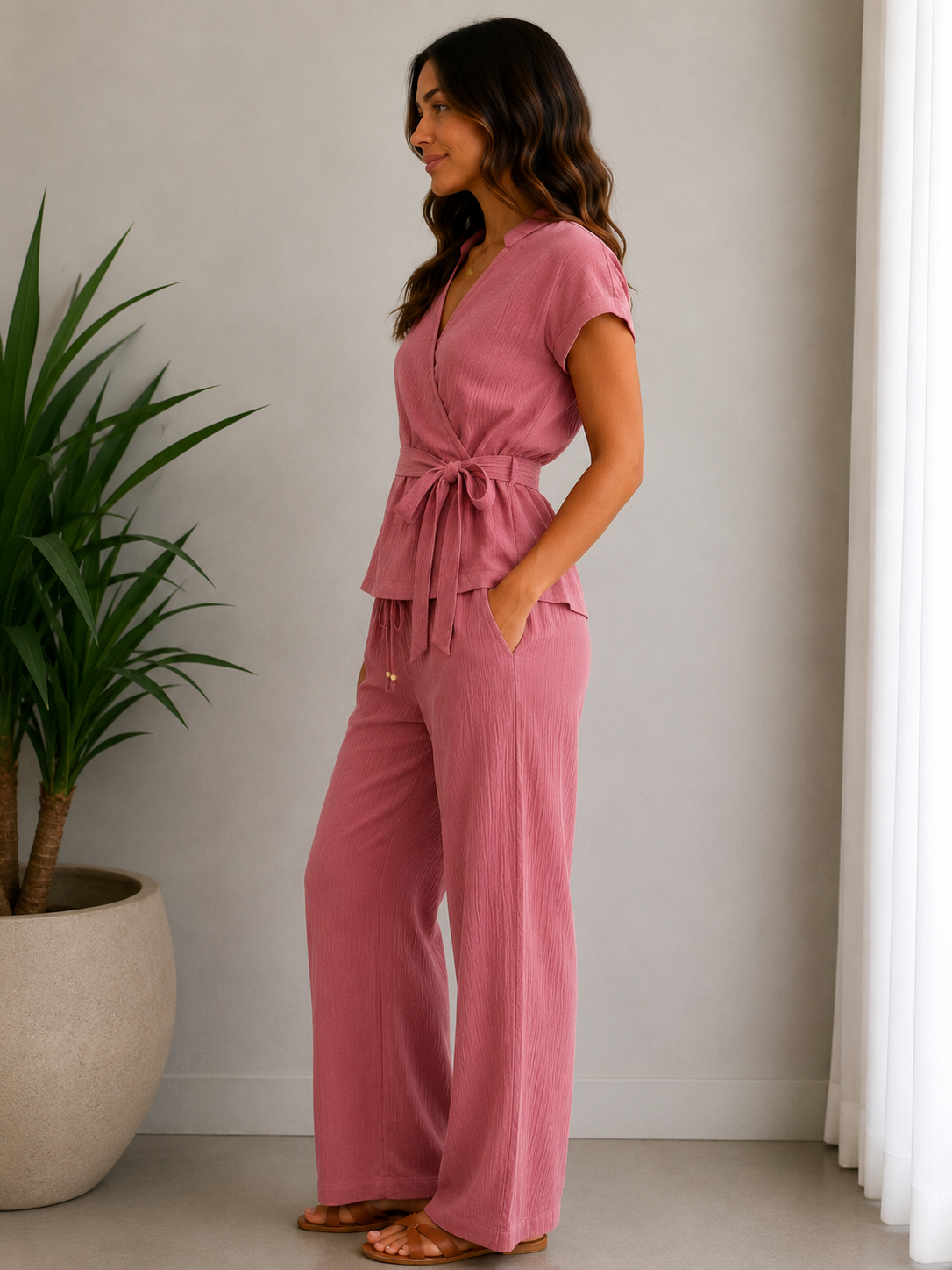 Dusty Rose Double Gauze Wrap Co-Ord Set