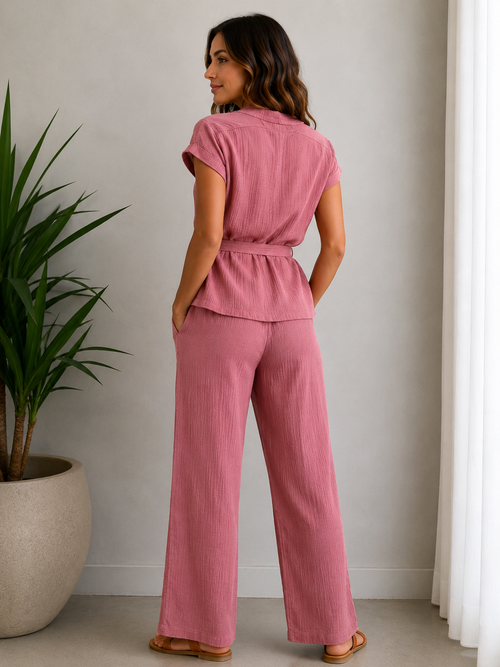 Dusty Rose Double Gauze Wrap Co-Ord Set