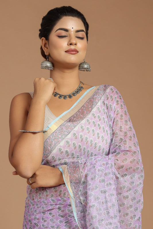 Lavender Dreams: Bute Print Kota Doria Saree