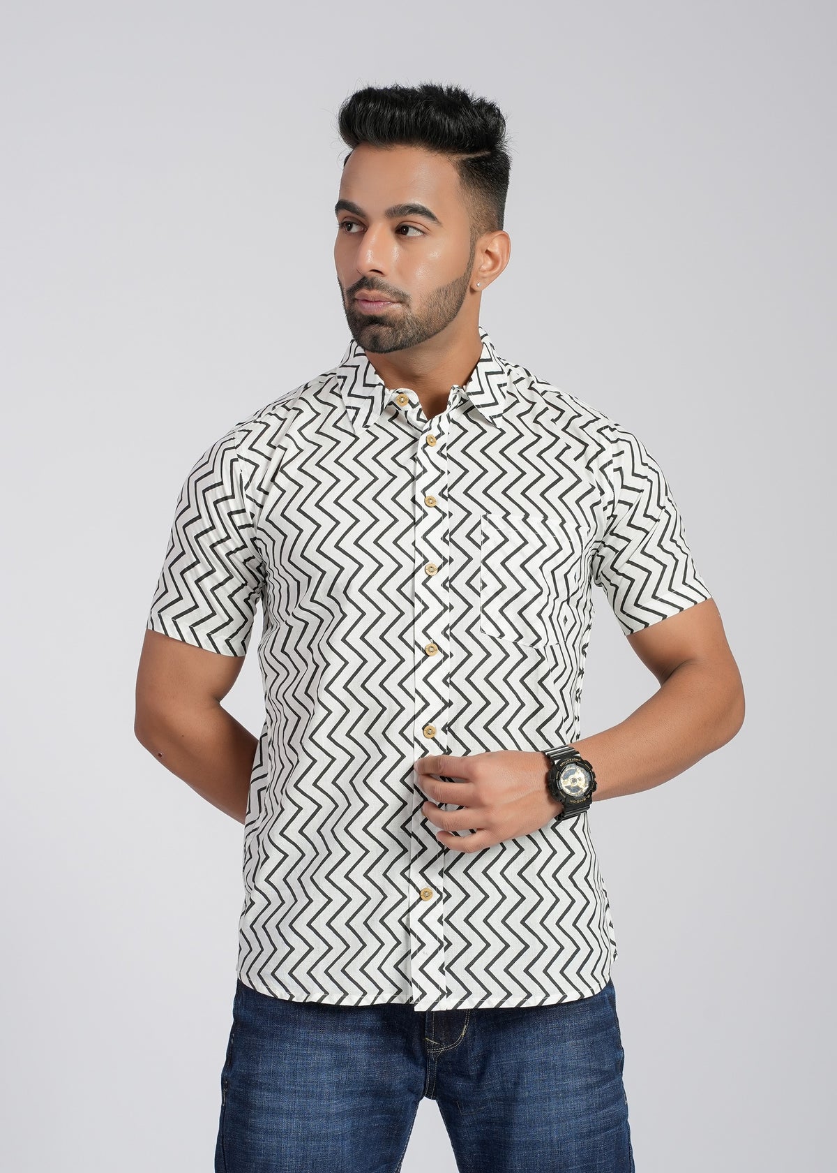 Cotton Block Printed Half Sleeve Shirt
