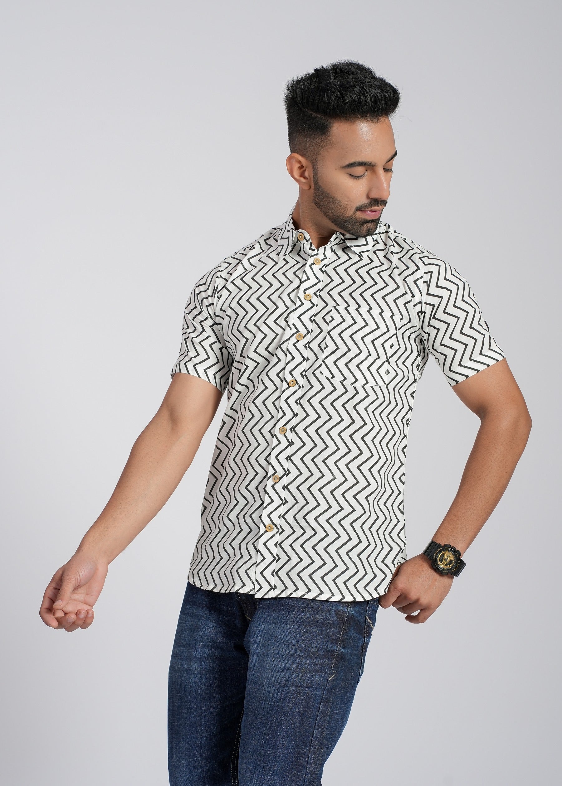 Cotton Block Printed Half Sleeve Shirt