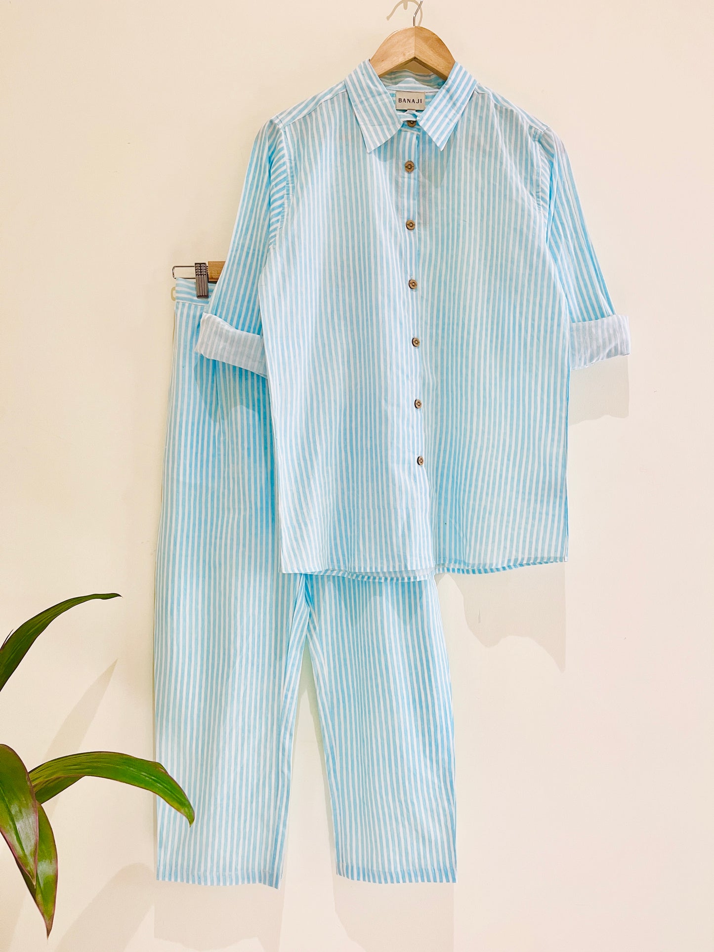 Baby Blue Stripe Printed Co-Ord Set
