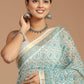 Enchanting Serenity: Sage Green Floral Print Kota Doria Saree