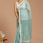 Enchanting Serenity: Sage Green Floral Print Kota Doria Saree