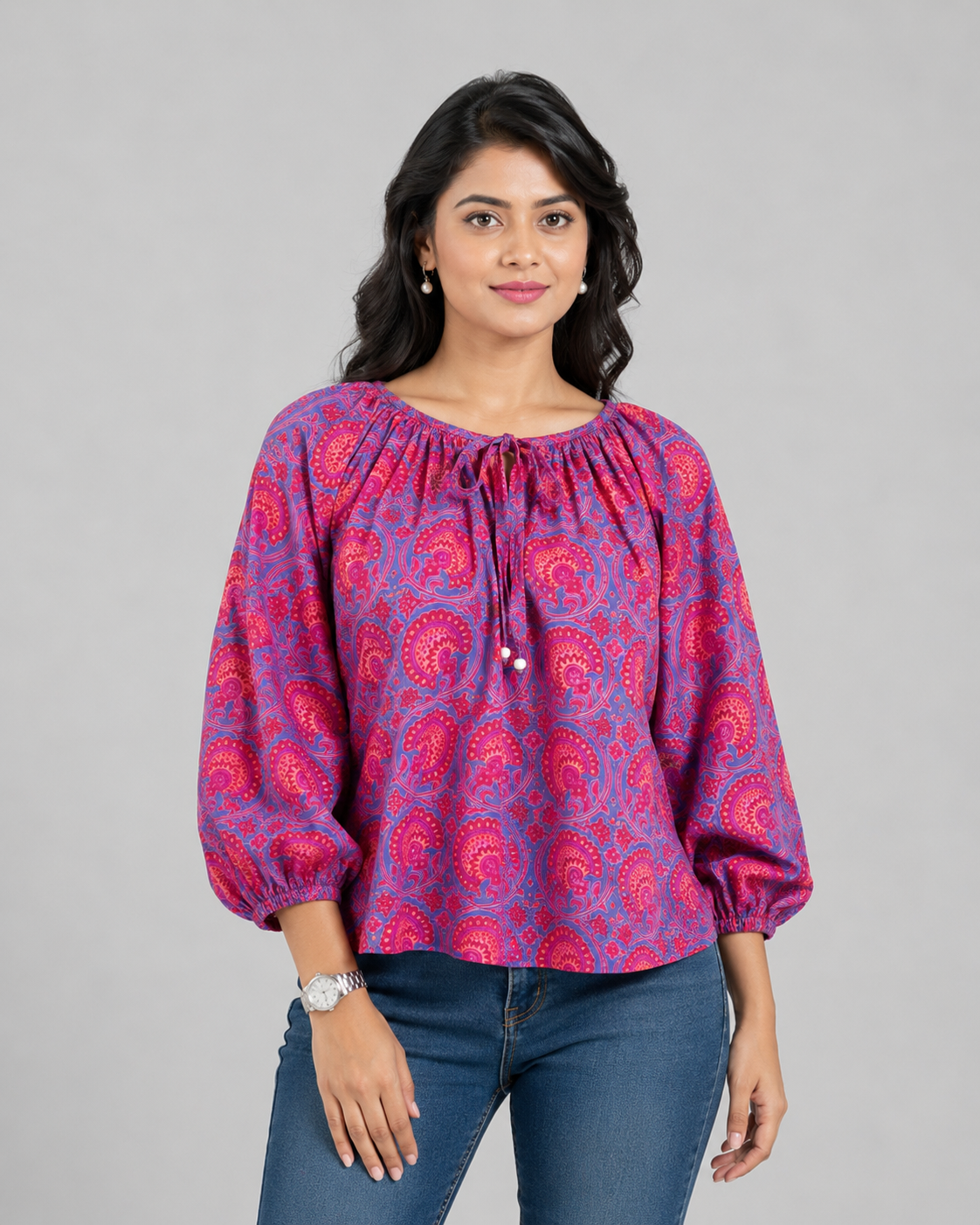 Medallion Gather Cotton Top