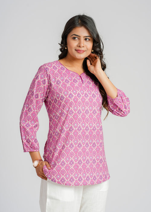 Block Printed Cotton Short Kurti