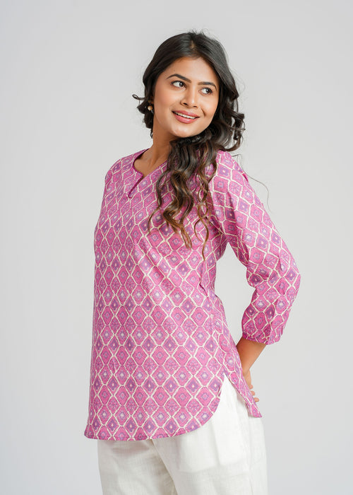 Block Printed Cotton Short Kurti