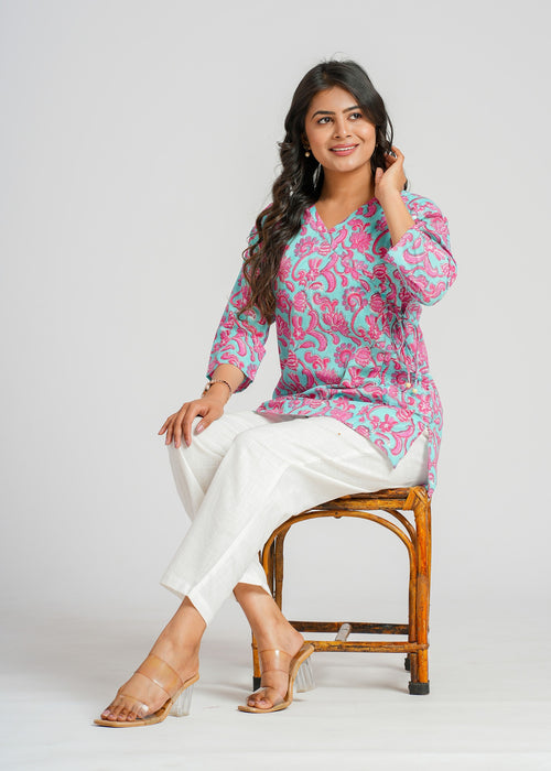 Block Printed Cotton Short Kurti