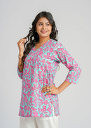 Block Printed Cotton Short Kurti