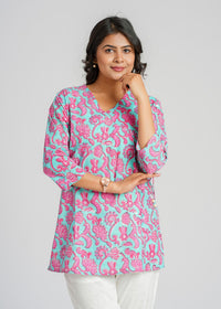 Block Printed Cotton Short Kurti