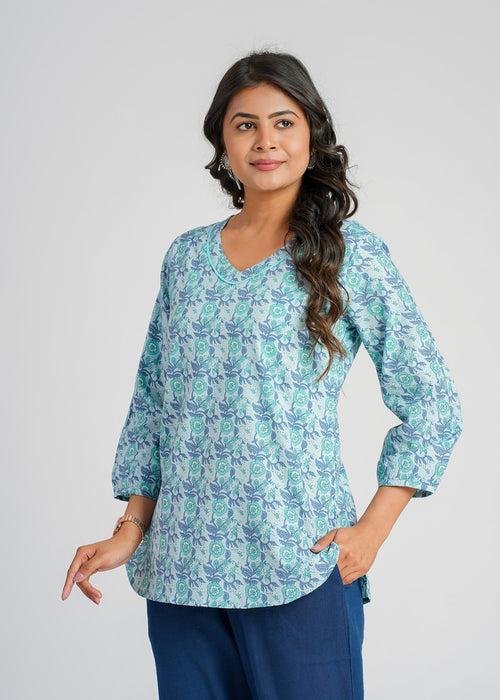 Block Printed Cotton Short Kurti