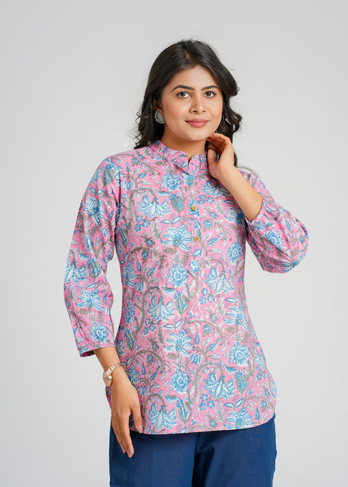Block Printed Cotton Short Kurti