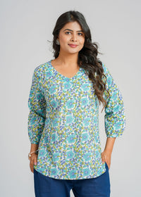 Block Printed Cotton Short Kurti