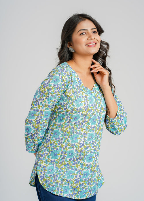 Block Printed Cotton Short Kurti