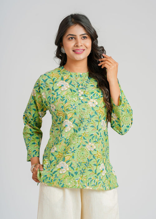 Block Printed Cotton Short Kurti