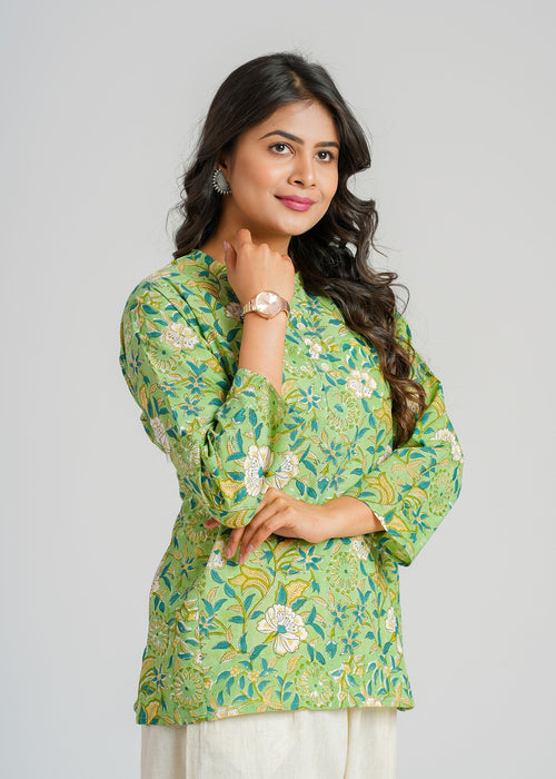 Block Printed Cotton Short Kurti