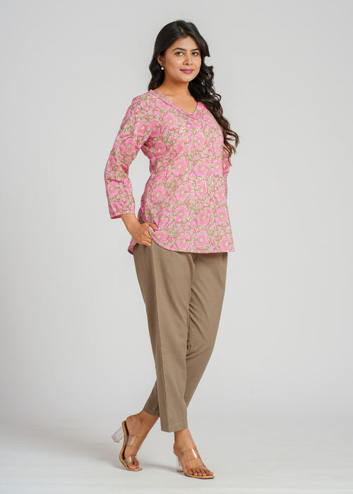 Block Printed Cotton Short Kurti