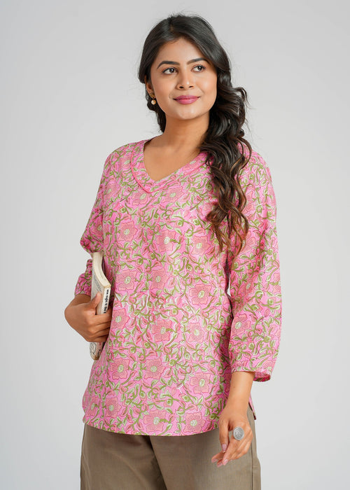 Block Printed Cotton Short Kurti
