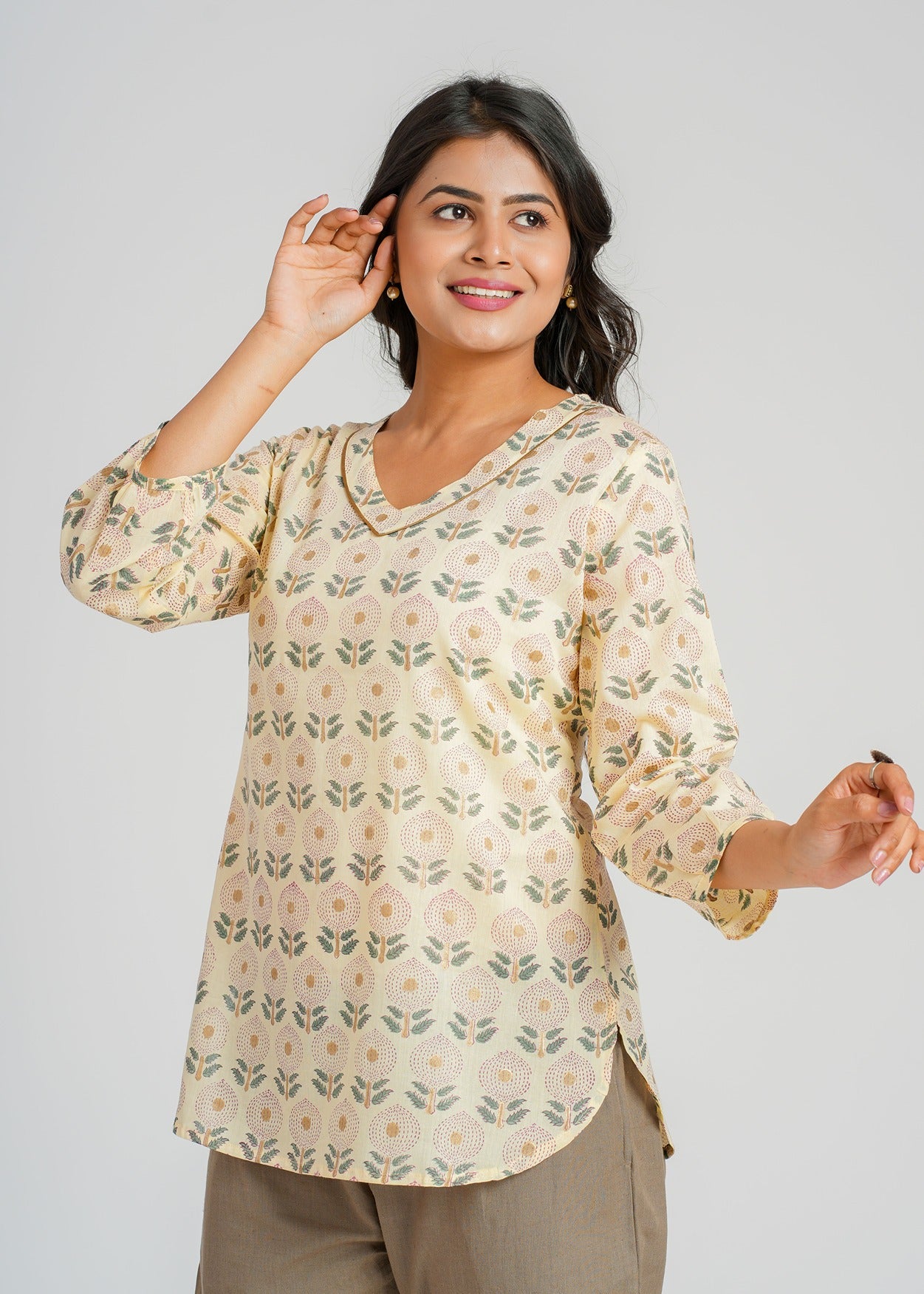 Golden Block Printed Short Kurti