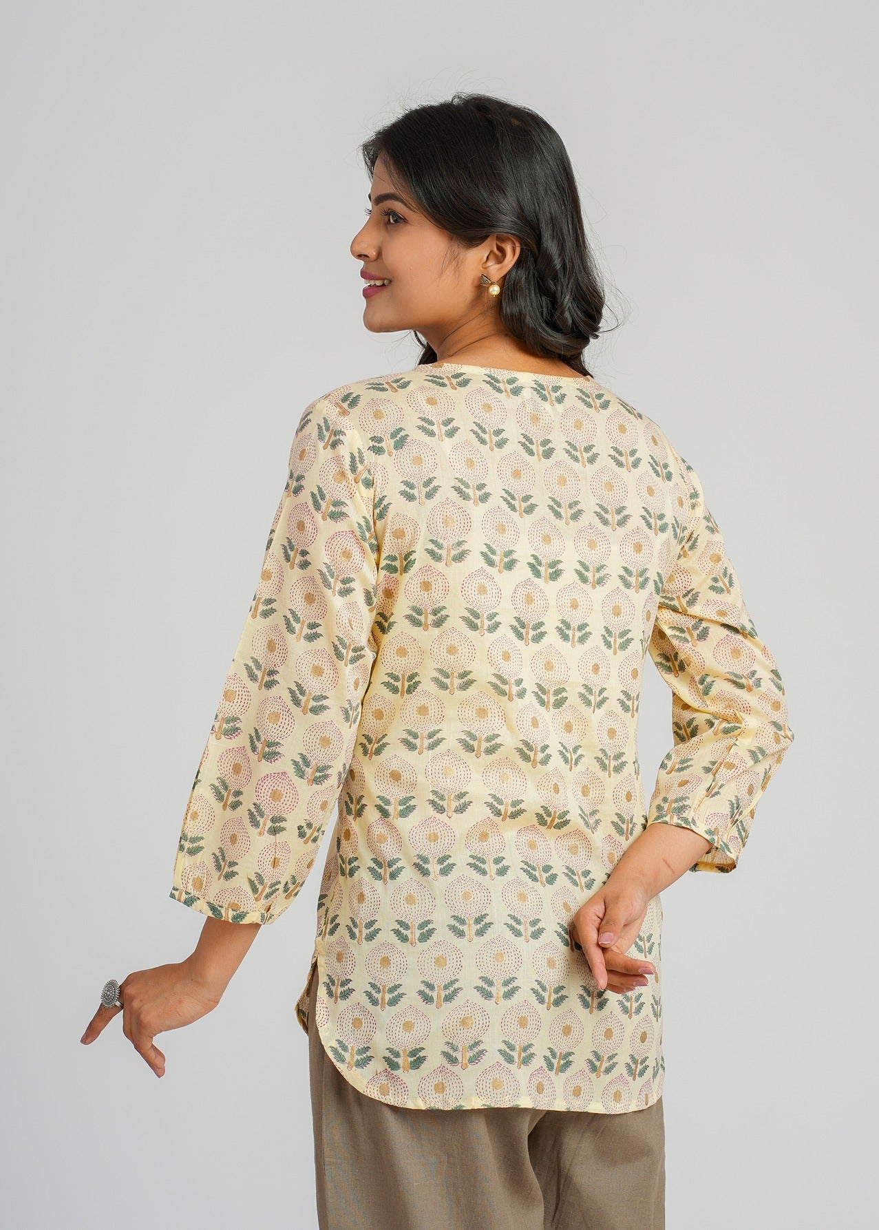 Golden Block Printed Short Kurti