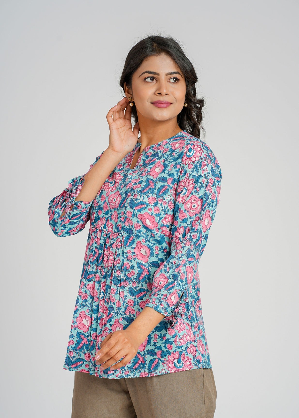Hibiscus Block Printed Short Top