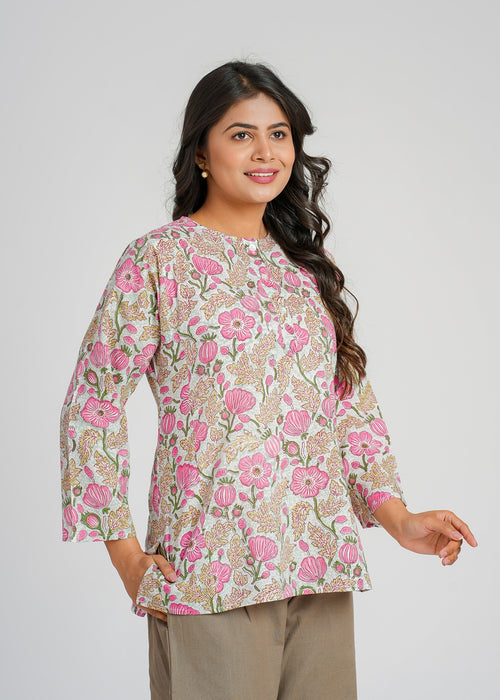 Block Printed Cotton Short Kurti