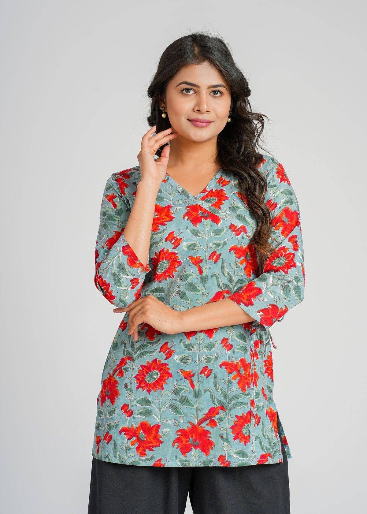 Wild Rose Block Printed Short Kurti
