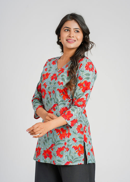 Block Printed Cotton Short Kurti