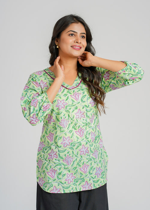 Block Printed Cotton Short Kurti