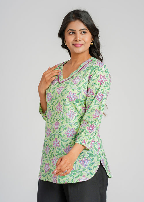 Block Printed Cotton Short Kurti