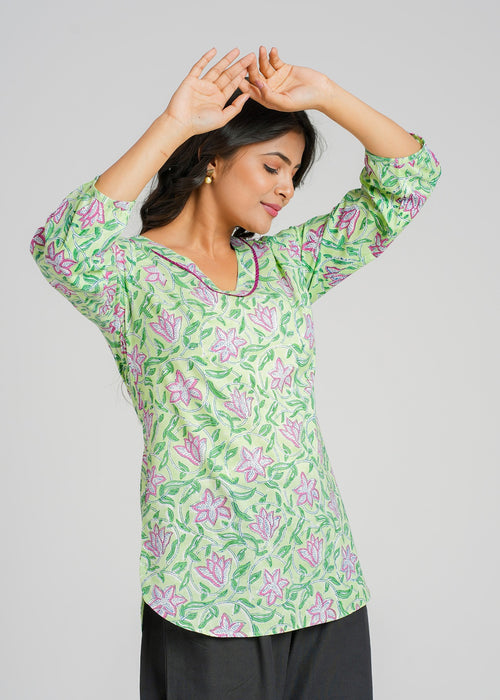 Block Printed Cotton Short Kurti