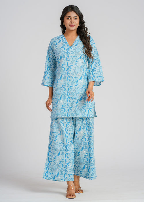 Aqua Petal Cotton Co-Ord Set