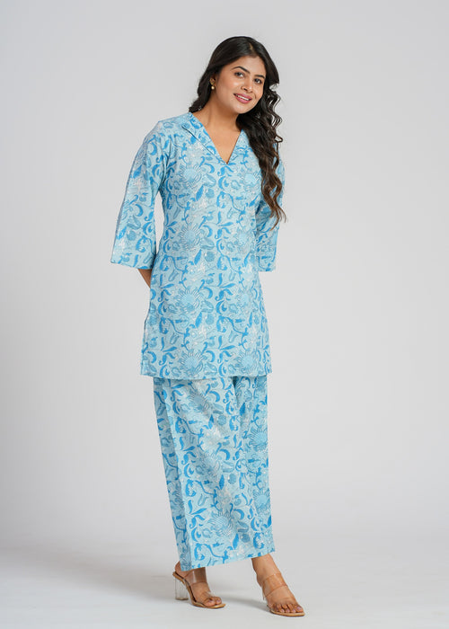 Aqua Petal Cotton Co-Ord Set