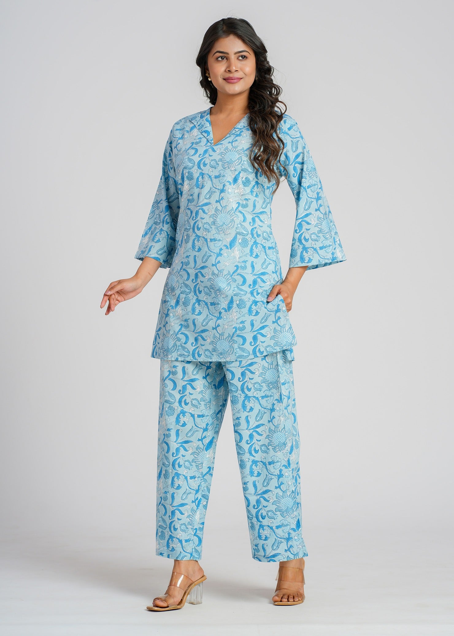 Aqua Petal Cotton Co-Ord Set