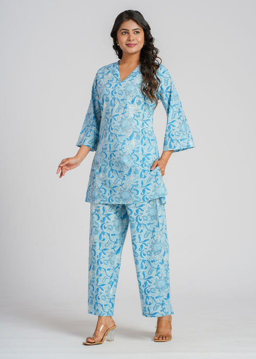 Aqua Petal Cotton Co-Ord Set