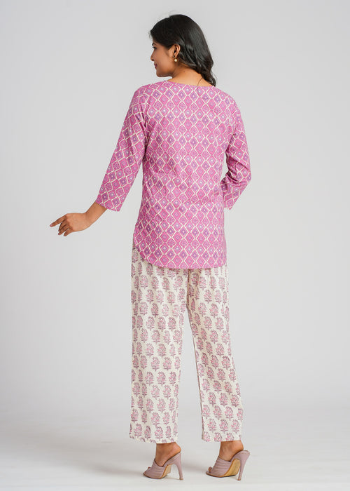 Violet Mirage Cotton Printed Cotton Co-Ord set