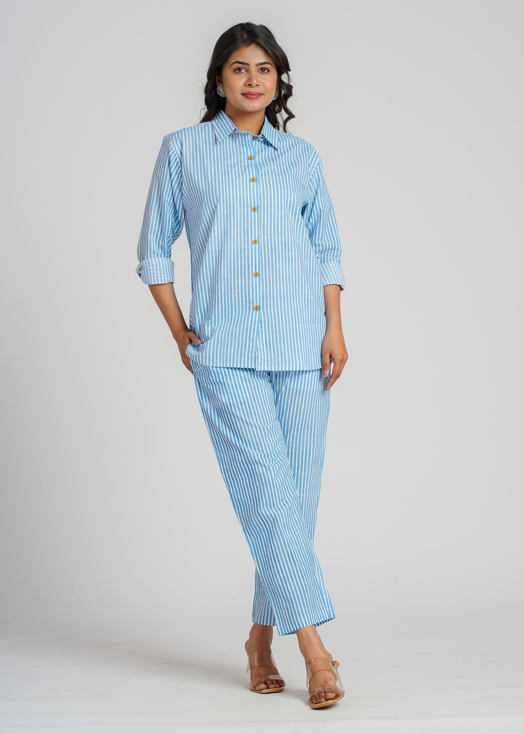 Blue Striped Cotton Co-Ord set