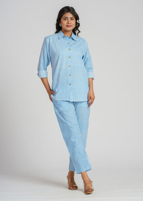 Blue Striped Cotton Co-Ord set