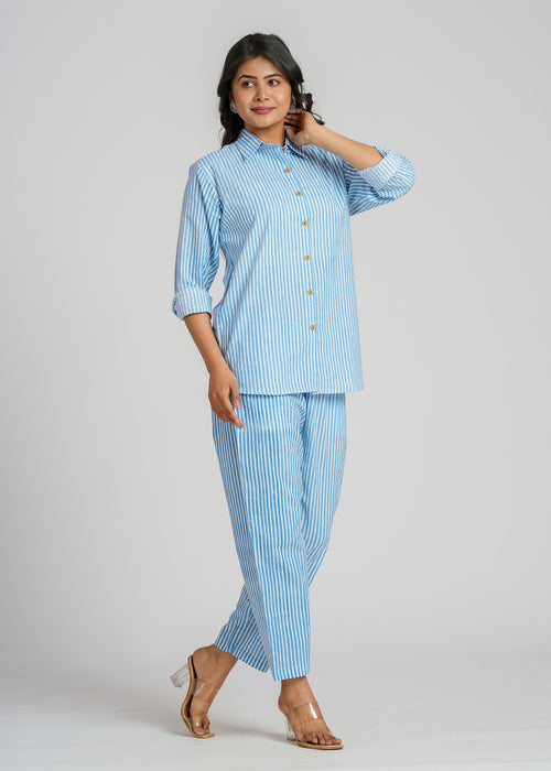 Blue Striped Cotton Co-Ord set