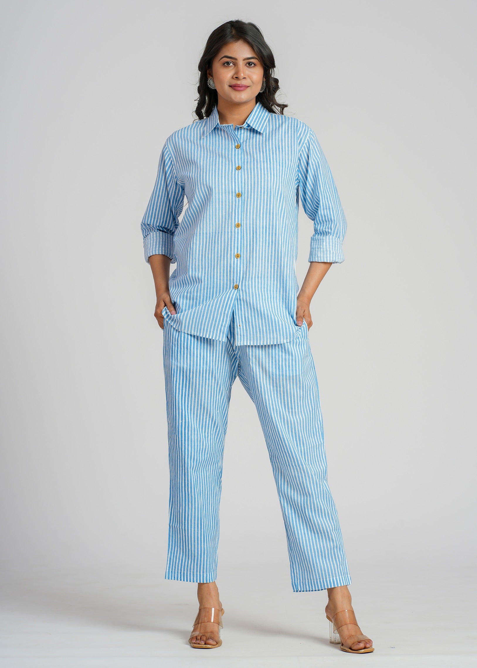 Blue Striped Cotton Co-Ord set