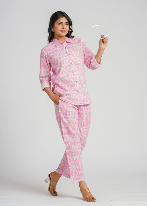 Pink Pineapple Printed Cotton Co-Ord set