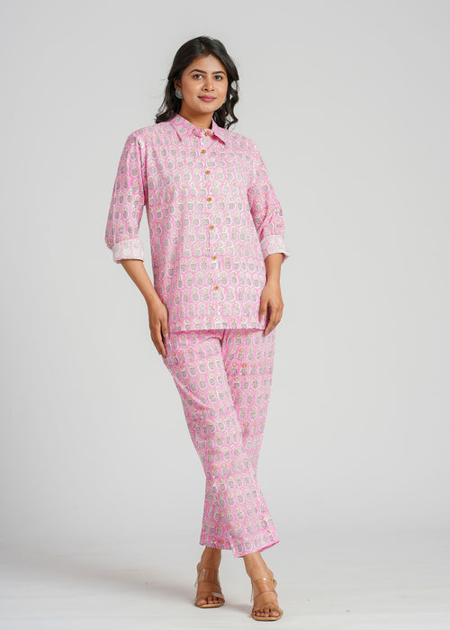 Pink Pineapple Printed Cotton Co-Ord set
